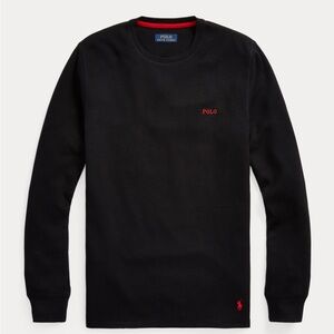 NEW Polo Ralph Lauren Mens Cotton Blend Waffle-Knit Thermal Shirt Black Sz L